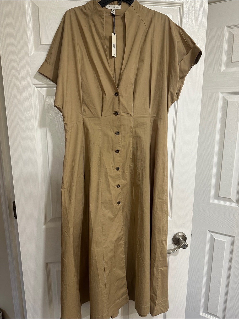 Banana Republic Tan Midi Button-Front Dress
